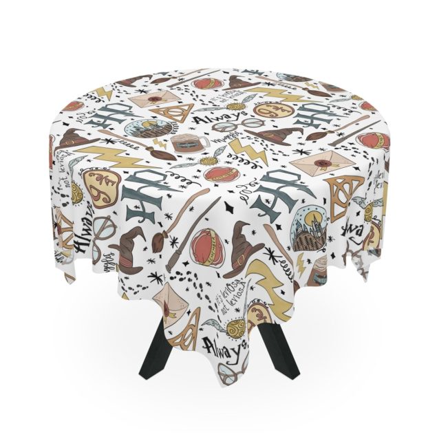 Slytherin green table cover featuring Hogwarts crest and custom text