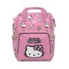 Bright pink Hello Kitty nappy bag covered in teddies and clouds, personalized for mum.