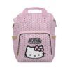Pink monogram-pattern Hello Kitty diaper bag with the classic Kitty face pocket.