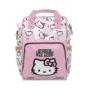 Soft pink Hello Kitty diaper bag backpack with hearts and swirls, a big Kitty pocket and "My Mum Is The Best" print.