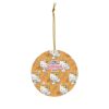 Honey-bee Kitty pattern in warm amber tones - a sweet personalized Hello Kitty holiday ornament