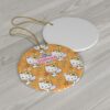 Honey-bee Kitty pattern in warm amber tones - a sweet personalized Hello Kitty holiday ornament