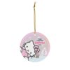 Soft pink Hello Kitty ornament with teddy bear and bow, personalized with your child's name for Christmas
