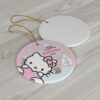 Soft pink Hello Kitty ornament with teddy bear and bow, personalized with your child's name for Christmas