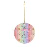 Pastel rainbow stripe pattern dotted with tiny Kitties - personalized Christmas ornament with name and year