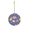 Astronaut Kitty among purple stars and planets - space adventure personalized Christmas ornament