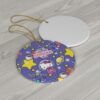 Astronaut Kitty among purple stars and planets - space adventure personalized Christmas ornament
