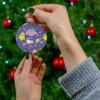 Astronaut Kitty among purple stars and planets - space adventure personalized Christmas ornament
