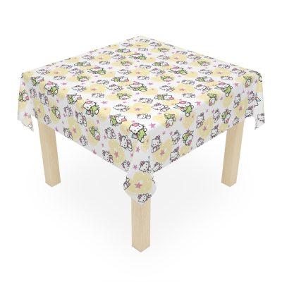 Hello Kitty Valentine's Day theme table setting with red hearts pattern and custom message