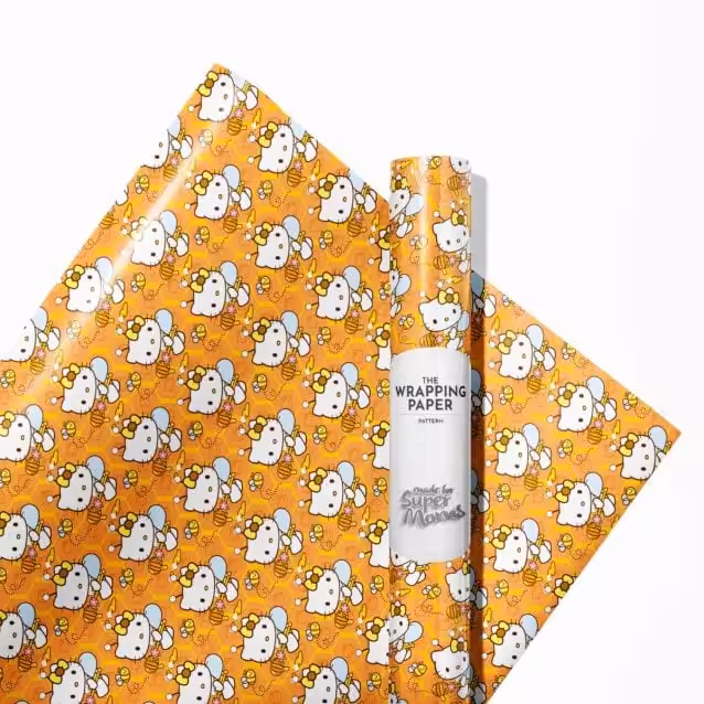 Multiple rolls of cute kitty character gift wrap, including Hello Kitty.