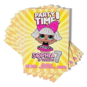 Customizable L.O.L. Birthday Invitation with three dolls and