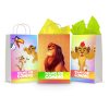 Three printable Lion King goodie bag fronts on paper party bags — Kion with Bunga and Ono, a full-maned adult lion on orange, and Kion mid-roar, each with the "Thanks For Coming" banner.