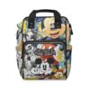 Colorful cartoon collage Mickey Mouse diaper bag backpack with large vintage Disney artwork.