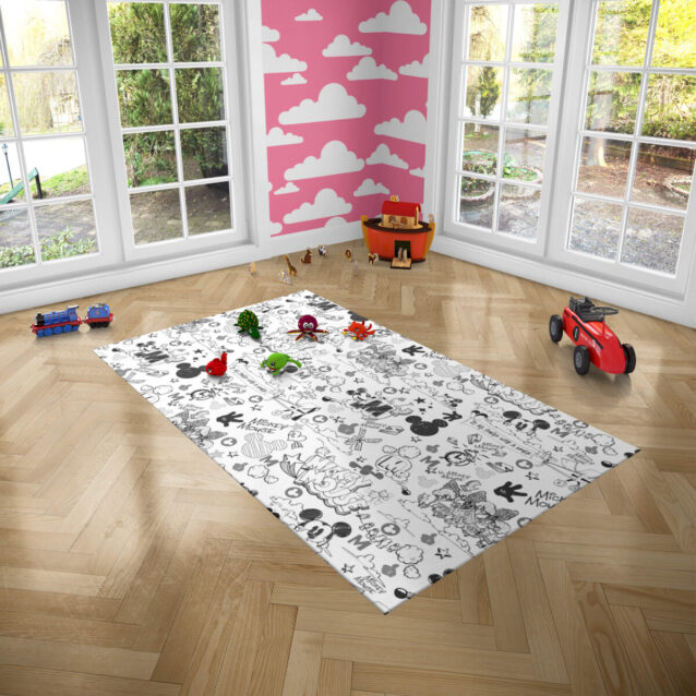The durable non-slip rubber backing that keeps this Mickey Mouse floor rug in place on any surface.