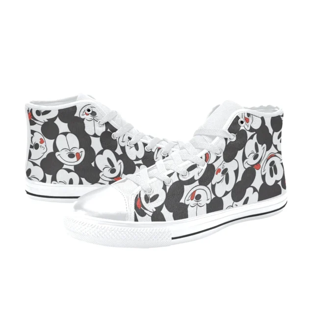 Pair of lightweight black Mickey Mouse tennis shoes designed for comfortable all-day walking on family theme park vacations.