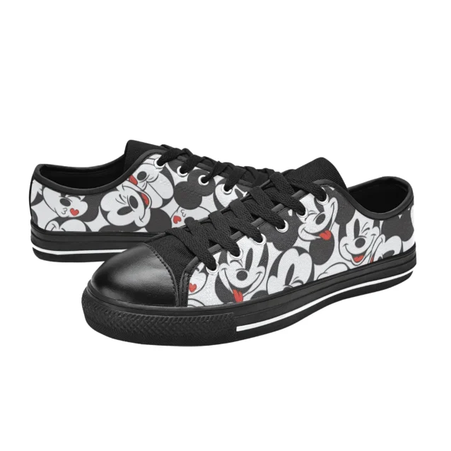 Top-down look at the comfortable cushioned insole inside the black Mickey Mouse everyday tennis shoes for boys.