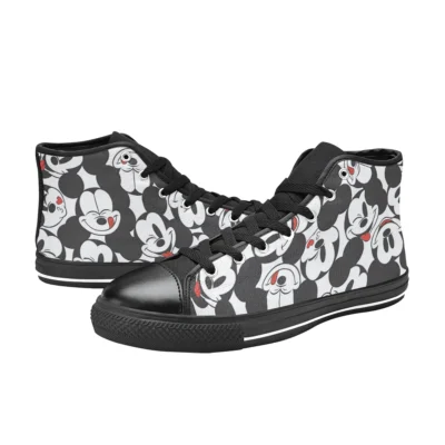 Detailed shot of the soft, easy-to-clean black canvas material on our custom personalized Mickey Mouse toddler shoes.