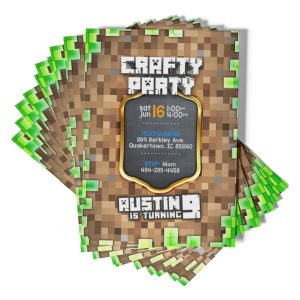 Personalized Minecraft birthday invitation featuring Creeper and Steve.