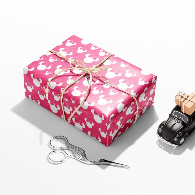 Premium Minnie Mouse wrapping paper showing its luxurious gloss finish.