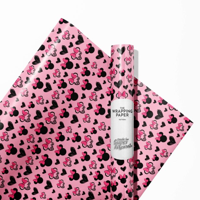 Assortment of Minnie Mouse wrapping paper rolls in different sizes.
