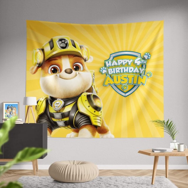 Paw Patrol Rubble Birthday Banner 104" × 88" PimpYourWorld