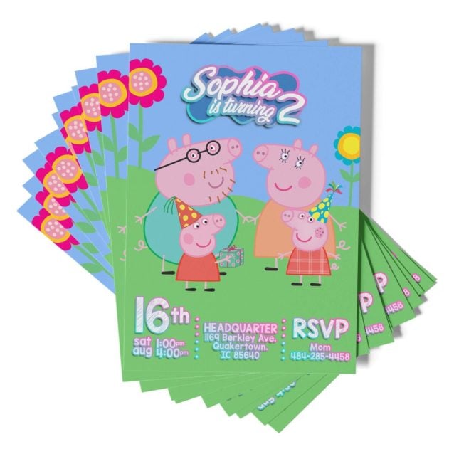 Peppa Pig Invitation Design: Vibrant and playful Peppa Pig characters on the invitation
