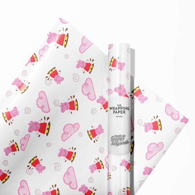 Peppa Pig wrapping paper showcasing a fun party scene with characters.