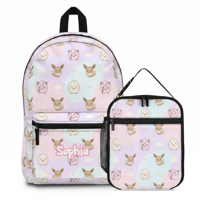 Personalized Eevee kawaii Pokémon backpack and lunch bag 2-piece set