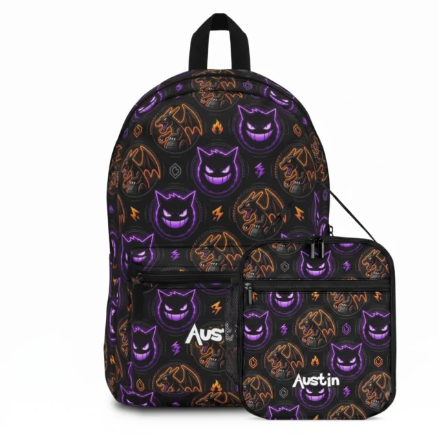 Personalized Gengar Stealth Pokémon backpack and lunch bag 2-piece set