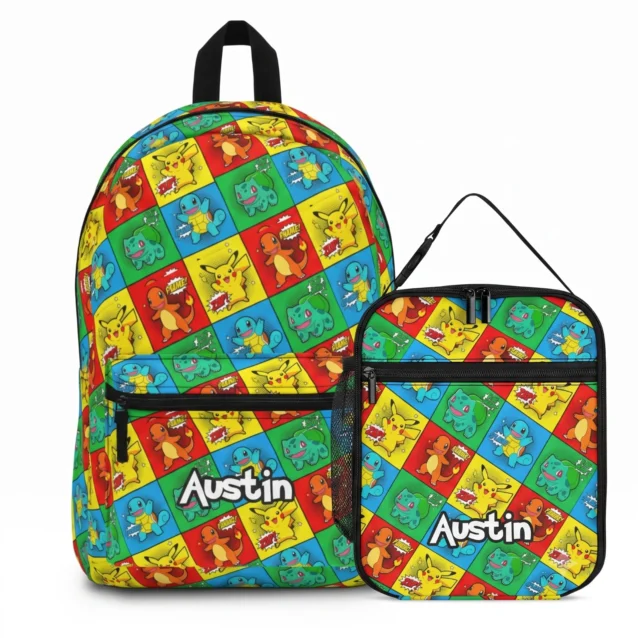 Personalized Kanto Starters Pokémon backpack and lunch bag set