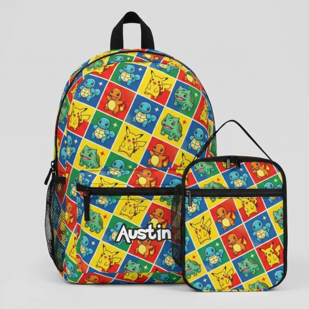 Personalized Original 151 Kanto Pokémon backpack and lunch bag set