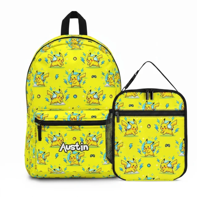Personalized Pikachu Pokémon backpack and lunch bag 2-piece set