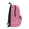 Side view of the pink Among Us rucksack, highlighting the mesh pocket perfect for a water bottle.