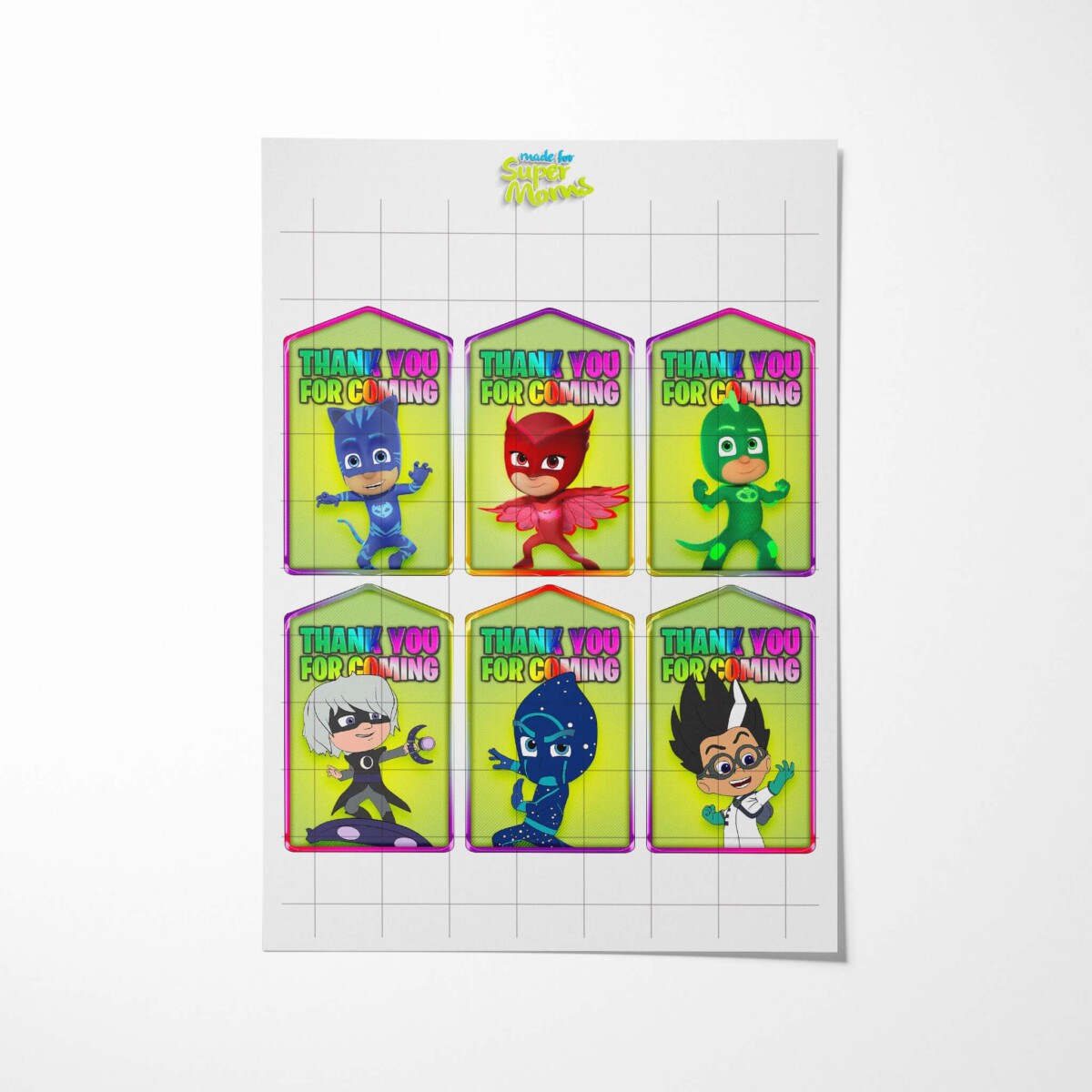 PJ Masks Thank You Tags - Pimpyworld.com