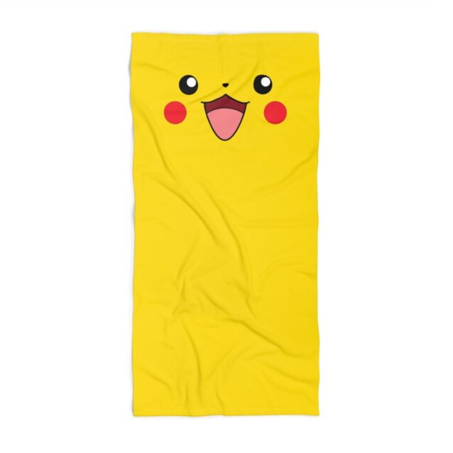 Personalized Pokemon beach towel showing Pikachu with a printed name on soft quick-dry terry.