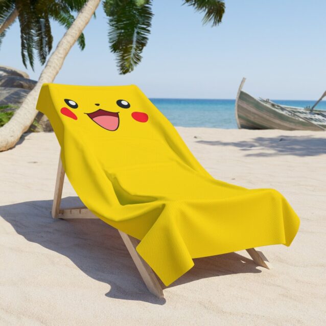 Spread out Pikachu pool towel in soft superfine terry, ready for summer swim days.