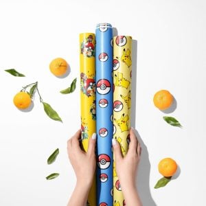 Multiple rolls of Pokemon wrapping paper in various sizes with Eevee design.