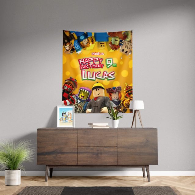 Roblox birthday banner with "Level Up Your Party" text.