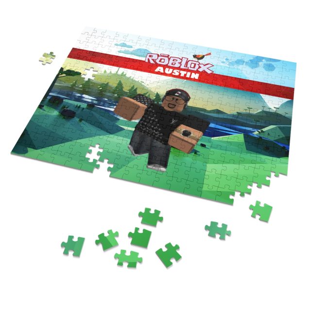 A young gamer excitedly unboxing their new Roblox avatar puzzle gift for their birthday.