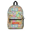 Personalized Pizza Planet green aliens mini backpack for toddlers crafted from wipeable waterproof canvas.