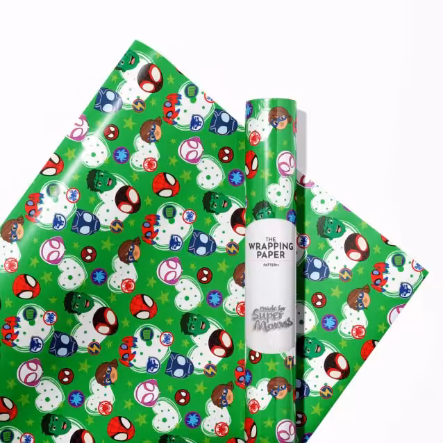 Action scene print on the Spidey and His Amazing Friends superhero wrapping paper.