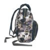 Side profile of the navy Wednesday Addams diaper backpack.