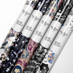 Wednesday Addams wrapping paper roll with a pattern of her silhouette.