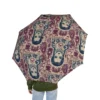 A child carrying the Wednesday Addams umbrella on the way to school.