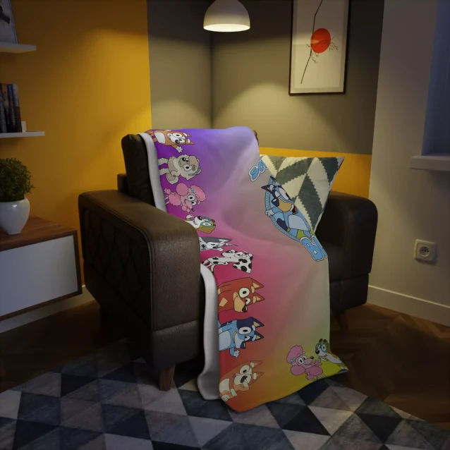Snuggle up with this personalized Bluey & Bingo fleece blanket