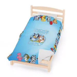 Personalized fleece blanket featuring Bluey and Bingo characters