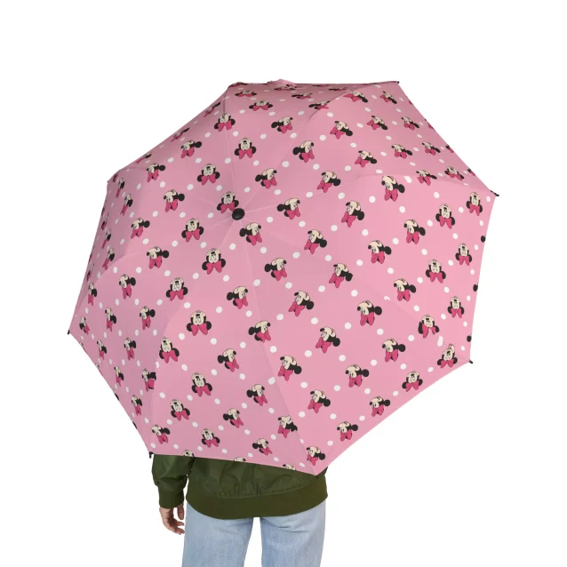 A view of the underside of the Minnie Mouse umbrella, showing the black anti-UV coating.