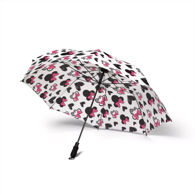The Minnie Mouse umbrella folded to 20.5 inches, ready for a bag.