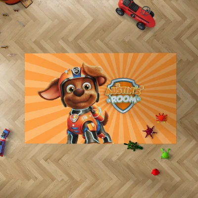 Soft and comfy Paw Patrol rug personalized with Zuma. The perfect playtime accessory for any PAWsome pup!