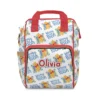White Winnie the Pooh nappy bag with red handles and an all-over vintage Pooh logo print.
